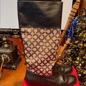 Coach Dark Brown and Cream Patterned Boot